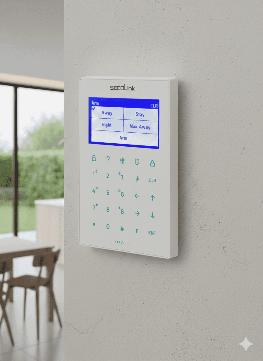 SECOLink KM25 érintőképernyős LCD kezelő, integrált rádiós vevővel és proxy olvasóval